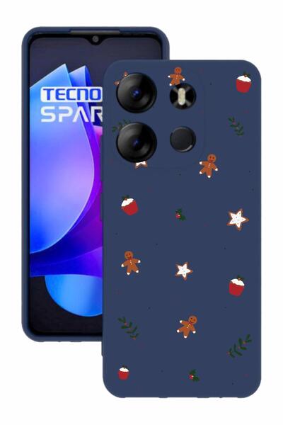 TECNO Spark Go 2023 Dark Blue Color Silicone Case with Print and Camera Protection