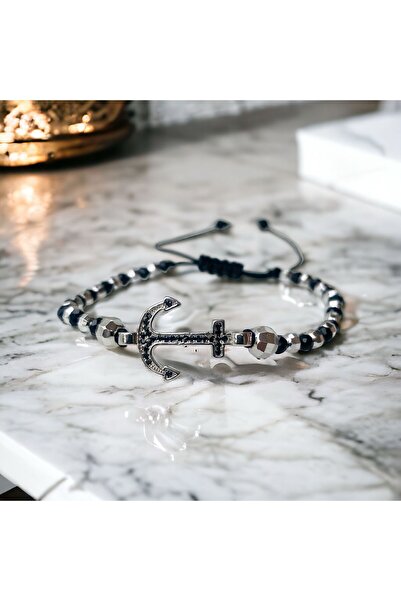 Rachel Silver Natural Stone Hematite Anchor Bracelet,Hematite Bracelet,Power ...