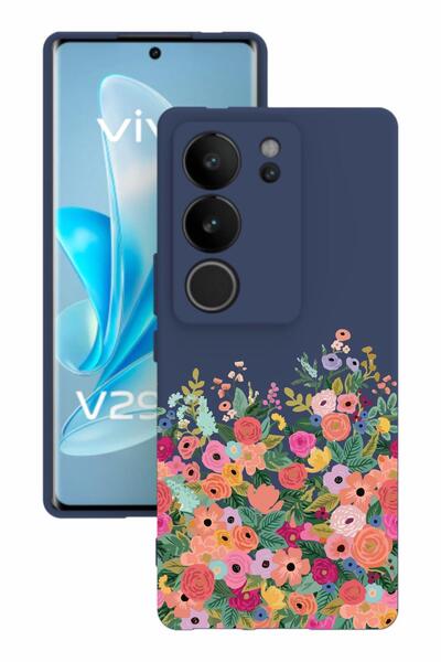 vivo V29 Baskılı Ve Kamera Korumalı Lacivert Renk Silikon Kılıf