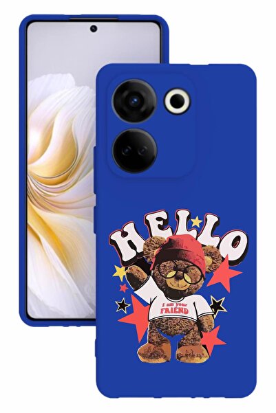 TECNO جراب Camon 20 من السيليكون باللون الأزرق مع طباعة وحماية للكاميرا