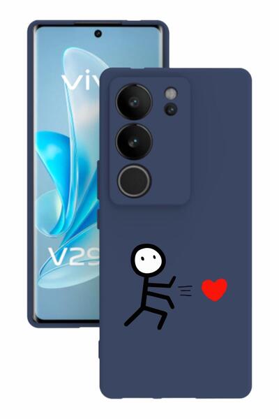 vivo V29 Baskılı Ve Kamera Korumalı Lacivert Renk Silikon Kılıf