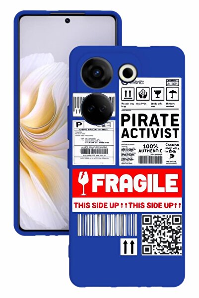 TECNO جراب Camon 20 من السيليكون باللون الأزرق مع طباعة وحماية للكاميرا