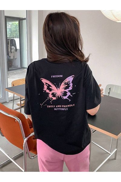 Jose Clothing Μαύρο εμπριμέ από οργανικό βαμβάκι Unisex Oversize T-shirt - Κοντό μανίκι