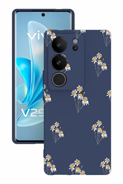 vivo V29 Baskılı Ve Kamera Korumalı Lacivert Renk Silikon Kılıf