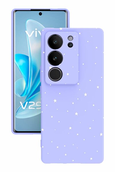 vivo V29 Baskılı Ve Kamera Korumalı Lila Renk Silikon Kılıf
