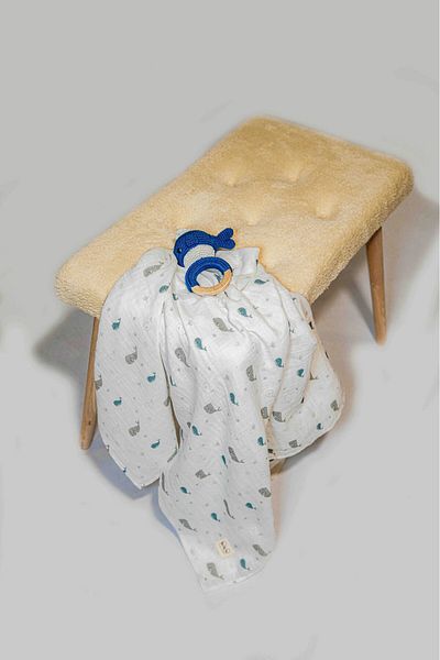 Lisara Muslin Blanket 2 layers whale patterned 100% cotton 100x100 cm