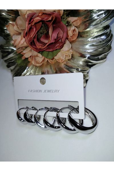 MİRAKSESUAR SILVER BOMBED MULTI STEEL EARRINGS