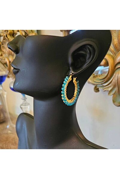 misstakıjewerly GOLD RENK TAŞLI HALKA KÜPE