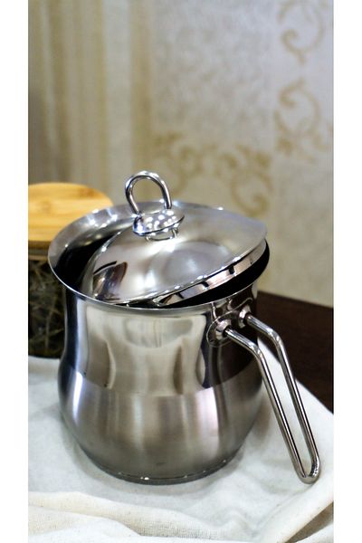 YUNUSOĞLU HOME Stainless Steel 2 Liter Milk Bowl Sauce Bowl 2 Pieces with Lid