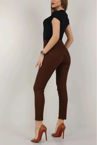 EvaGlams EvaGlam Γυναικείο Καφέ Παντελόνι Τζιν Παντελόνι Skinny Παντελόνι