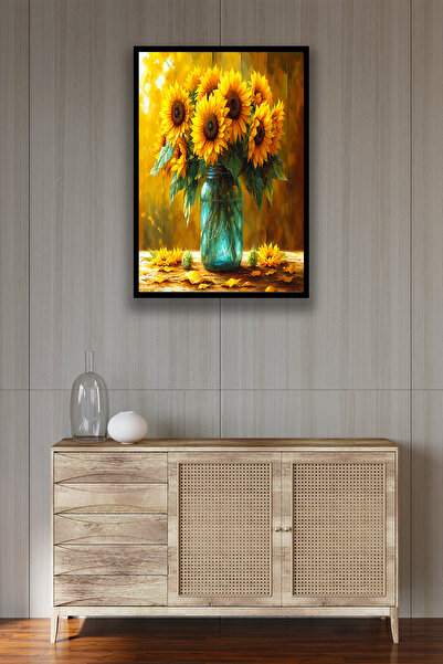 Nod Model de pictură decorativă din lemn cu borcan galben cu margarete, sufragerie, hol, birou, decorare perete acasă