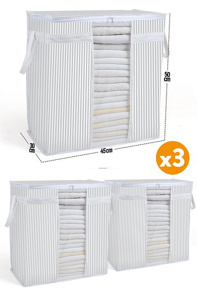 ESTİ 3 Pieces Window Storage Bag Gray Striped