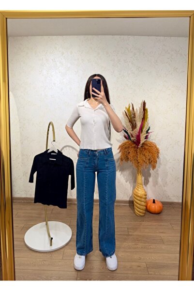 sunademirelfashion Önü Dikişli Geniş Paça Jean