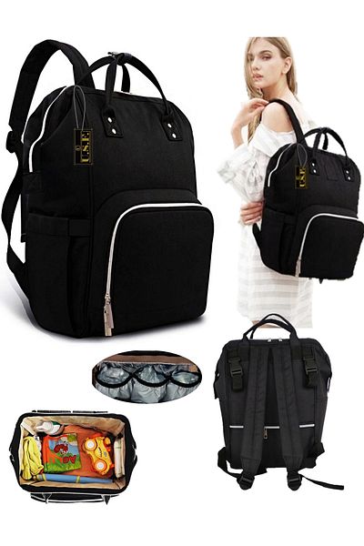 USF Baby Care Bag Organizer Functional Mother Baby Care Backpack Black