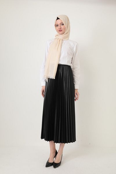 Transacoustic Μαύρη μαύρη φούστα Hijab - Λεπτή πιέτα και κρυφή ελαστική μέση