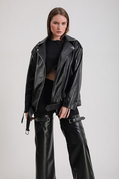 Leather Club Black Oversize Biker Leather Jacket