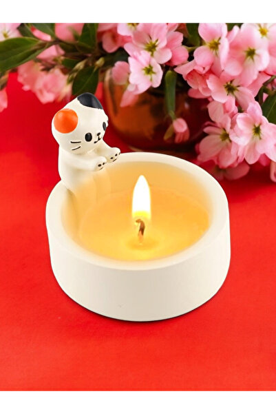 HediyeKombini Ateş başında ısınan kedi mumluk dekoratif şirin kedi mum ev dek...
