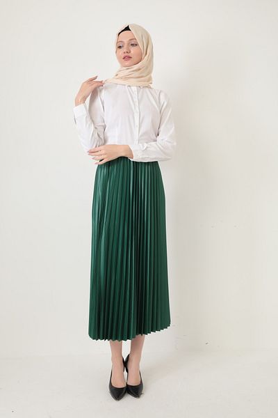 Transacoustic Emerald Long Hijab Skirt - Thin Pleated and Hidden Elastic Waist Design