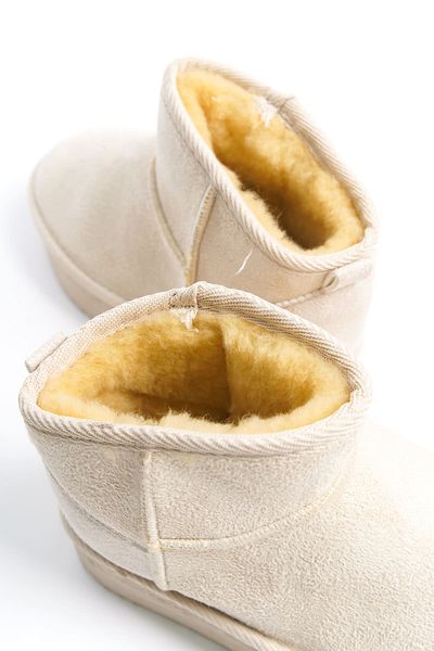 BZ Moda MIA Laceless Flat και χοντρή σόλα με γούνα στο εσωτερικό Κοντές σουέτ γυναικείες μπότες KT Cream