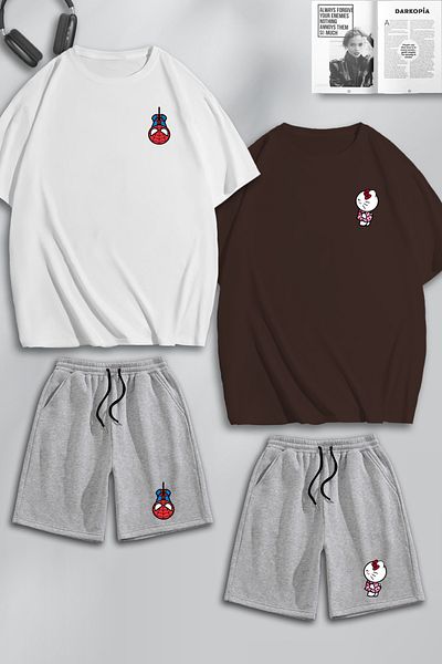 macklin Unisex Γυναικείες άντρες Hello Kitty Spiderman με στάμπα Lover Couple Combination Design Oversize T-shirt V σορτς