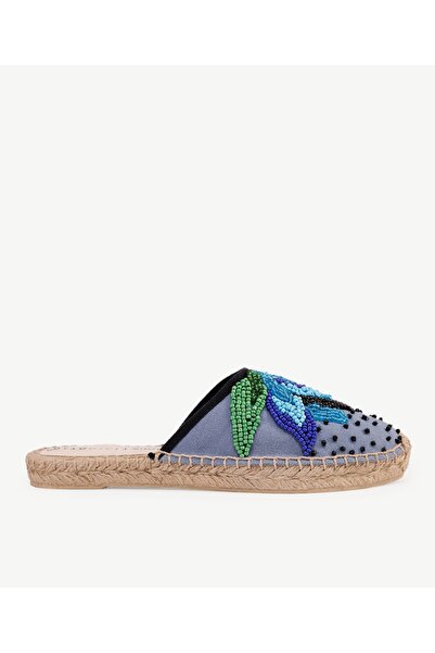 Yargıcı Kanvas Üzerine Lotus Boncuk İşleme Espadril Terlik