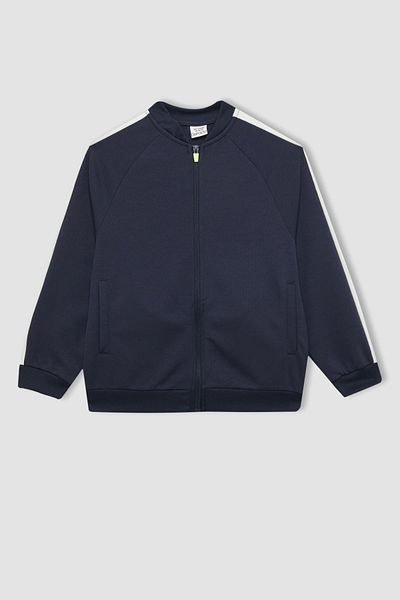 DeFacto Leichte Bomber-Strickjacke für Jungen – College-Kragen, Reißverschlussdetail B7363a824sp