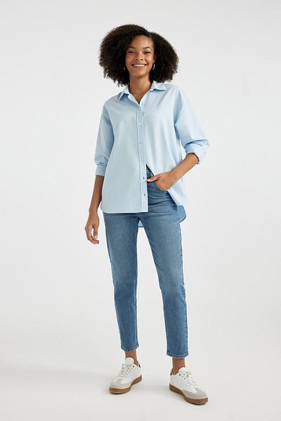 DeFacto Oversize Wide Fit Oxford Long Sleeve 100% Cotton Shirt A4383Ax24Sp