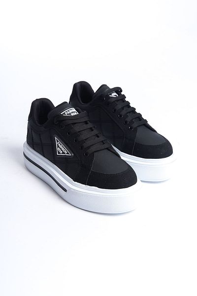 BZ Moda GRACE Lace-Up Orthopedic Sole Patterned Women's Sneaker Shoes BT Black