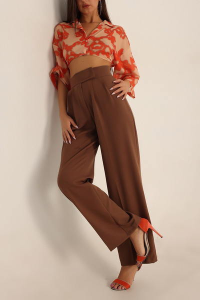 ElitWear بنطلون بالازو نسائي عالي الخصر - تصميم خصر فيلكرو