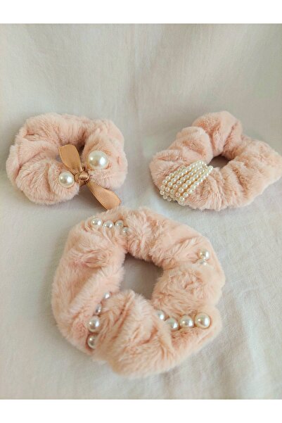 Beyaz Dükkan طقم إبزيم مطاطي من القطيفة باللؤلؤ الأبيض 3 قطع