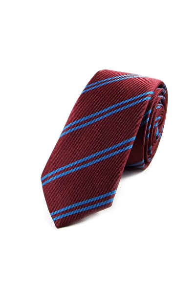 Sade Kravat Bordo Mavi Çizgili İnce Kravat 27633 Bordo