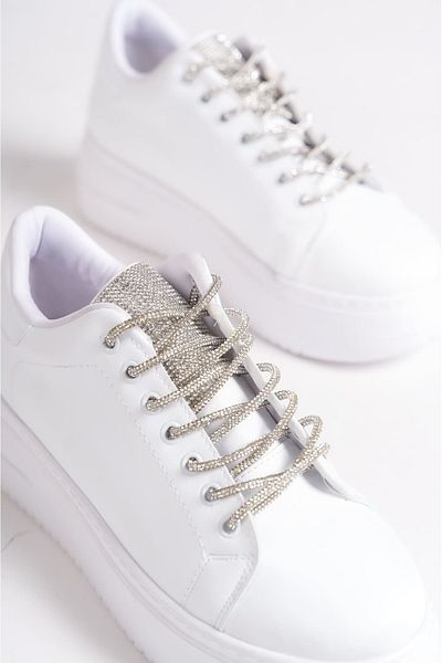 BZ Moda SERENA Pantofi de damă, cu talpă ortopedică, cu șireturi, BT White