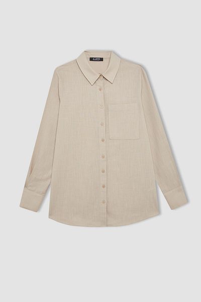DeFacto Regular Fit Flamed Cotton Long Sleeve Shirt Tunic C3987AX24SM