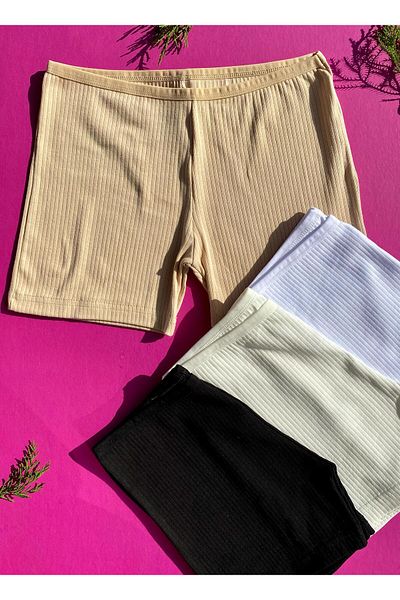 VicTroy Cotton 4-Piece White, Ecru, Black and Tan Color Ribbed Women's Boxer-Shorts