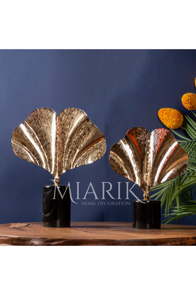 MIARIK DESIGN & DEKORASYON Dekoratif Mermer Kaideli 2li Ginko  Yaprak Obje