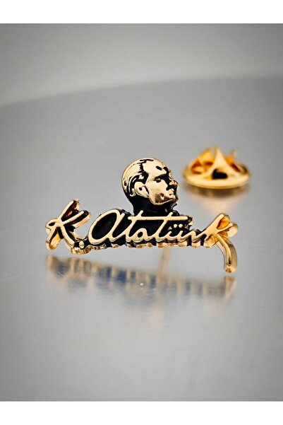 YÖRÜK TASARIM Atatürk İmzalı Yaka Rozeti Altın Kaplama