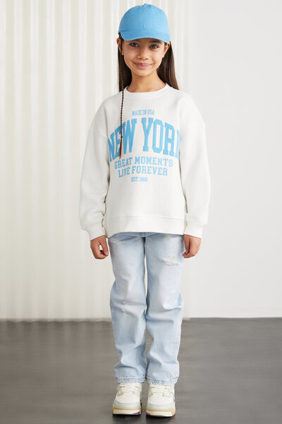 GRIMELANGE HERMIA-GRM24050 75% bavlna 25% polyester dívčí mikina Ecru Green