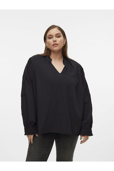Veromoda Curve Bluse Normal geschnitten V-Ausschnitt Curve Ärmelbündchen mit Knopf Top