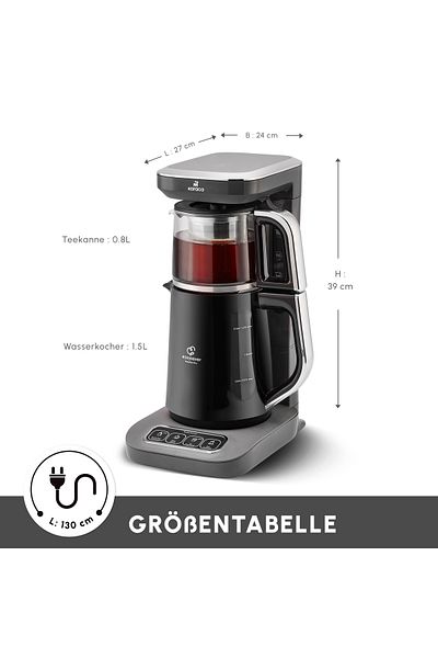 Karaca Çaysever Robotea Pro 4-in-1 sprechender Tee und Filterkaffeeautomat 2500W Space Gray, Teeaufb