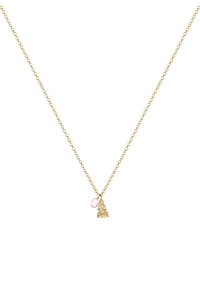 ELLI Halskette Premium Halskette Buddha Rosenquarz Edelstein 925 Silber Vergoldet