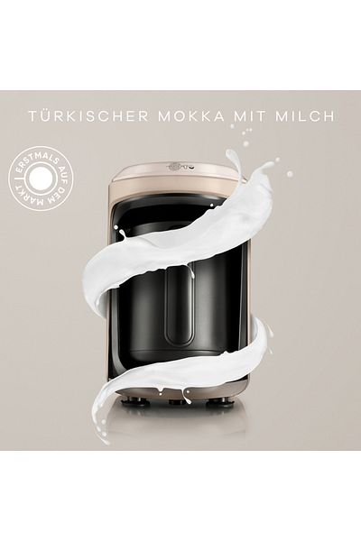 Karaca Hatır Hüps Kaffeemaschine für türkischen Mokka mit Milch, Beige, Milchaufheizung Maschine, Türkisch
