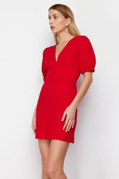 Trendyol Collection Red A-line Back Detailed Balloon Sleeve Mini Woven Dress TWOSS24EL00652