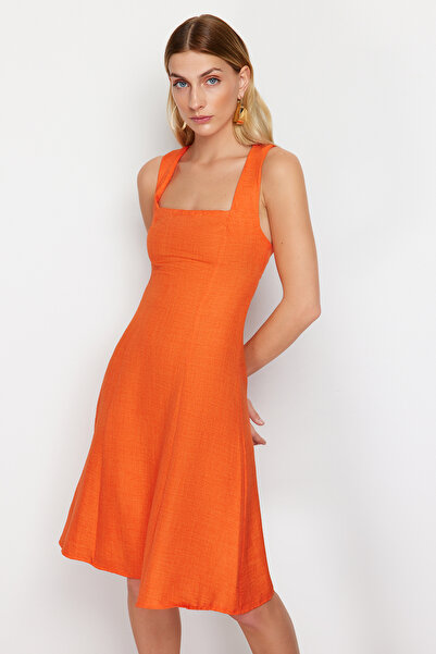Trendyol Collection Orange A-Cut Square Neck Mini Woven Dress TWOSS23EL01549