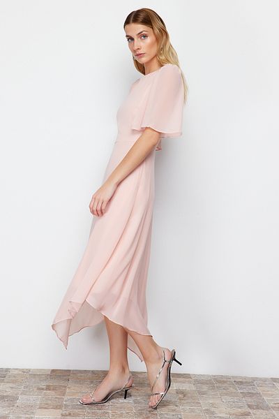 Trendyol Collection Πούδρα ασύμμετρη φούστα σιφόν σε γραμμή Α σε σκόνη Midi υφαντό φόρεμα TWOSS24EL00656