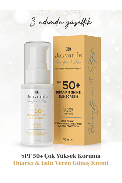 Jeuvenile SPF 50+ Işıltı Veren Güneş Kremi – Ceramide ve Vitamin C, Bariyer Dostu Yüz Güneş Kremi | Leke Karşıtı Güneş Kremi | Güneş Koruyucu | Yüksek Korumalı Güneş Kremi | Makyaj Altı Güneş Kremi