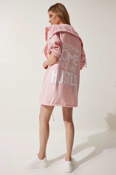 Happiness İstanbul Rosa bedruckte Oversize-Gabardine-Jacke für Damen SA00023