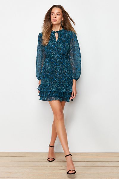 Trendyol Collection Μίνι φόρεμα γραβάτας σε γραμμή Α με πράσινη στάμπα - TWOAW21EL1442
