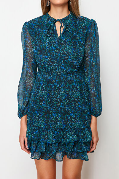 Trendyol Collection Μίνι φόρεμα γραβάτας σε γραμμή Α με πράσινη στάμπα - TWOAW21EL1442