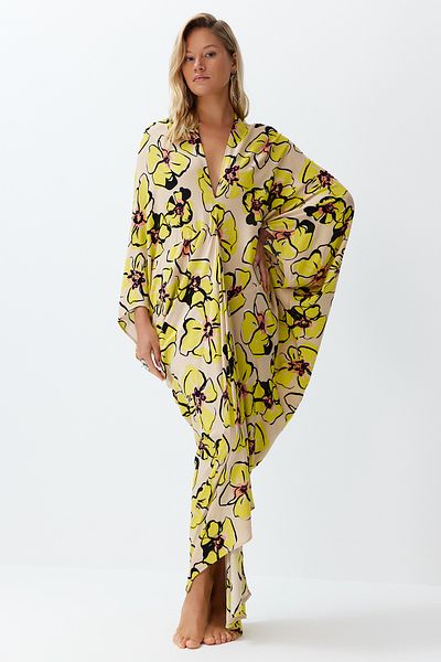 Trendyol Collection Φόρεμα λουλουδιών με φαρδιά εφαρμογή Maxi Woven ντραπέ φόρεμα παραλίας TBESS23EL00274