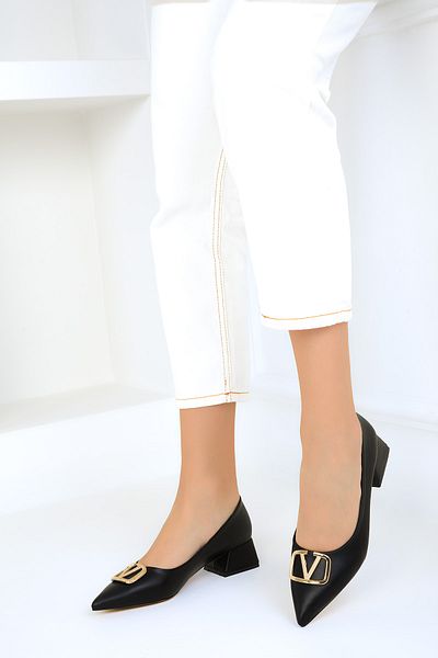 SOHO Black-Gold Women's Classic Heeled Shoes 18474